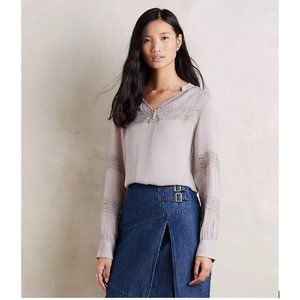 Anthropologie Souline Blouse by One Fine Day in Grey with Lace – Size Small